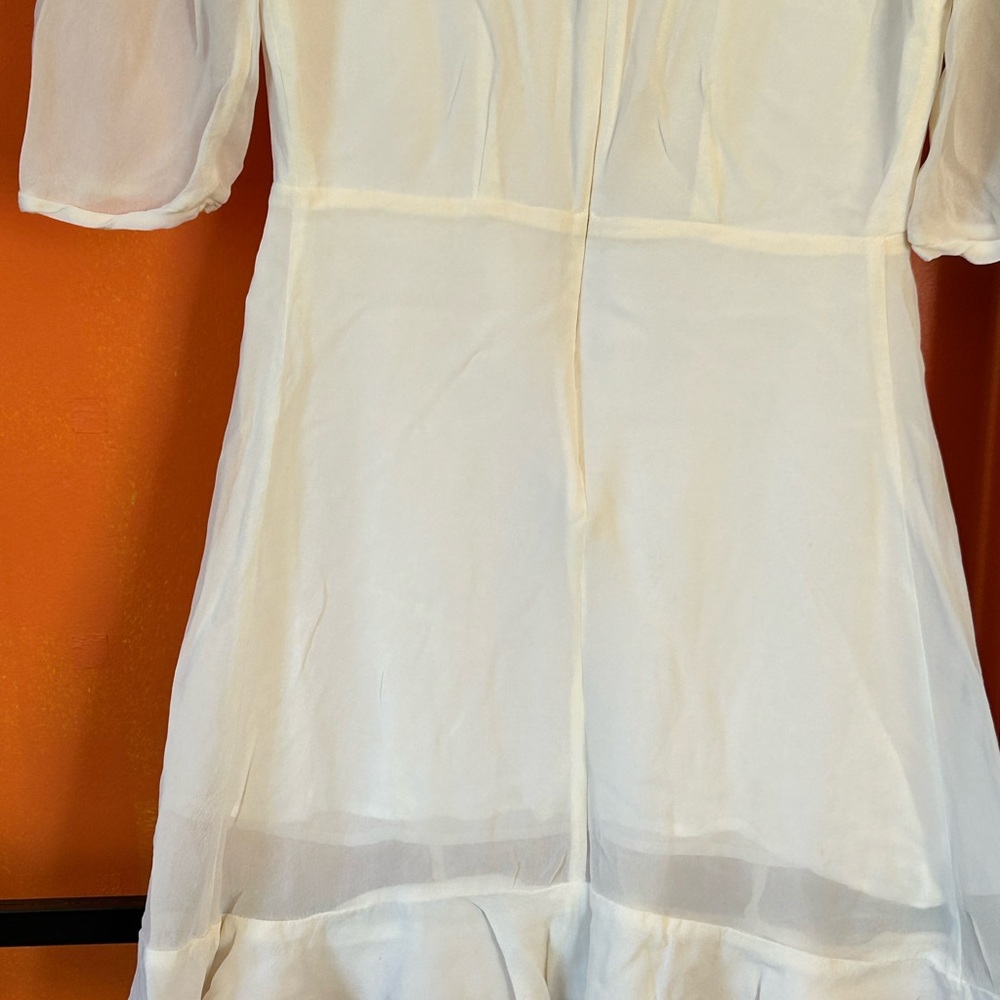 Reformation White Silk Mini Dress | Deep V-Neck Flowy Romantic Dress - Picture 6 of 6